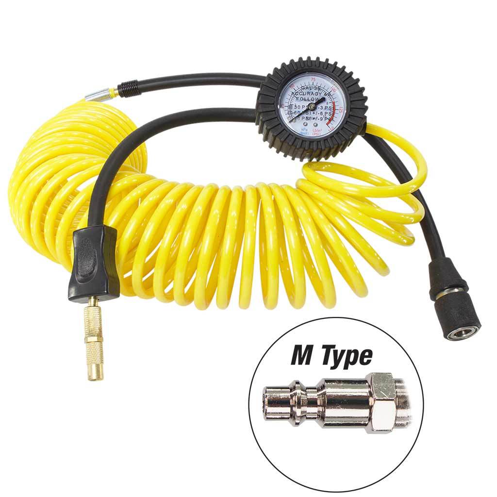 24' Coil Air hose with gauge for Air Compressor